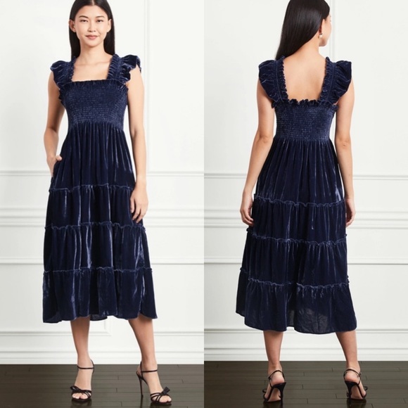 Hill House Dresses Hill House Ellie Nap Midi Dress Velvet Blue